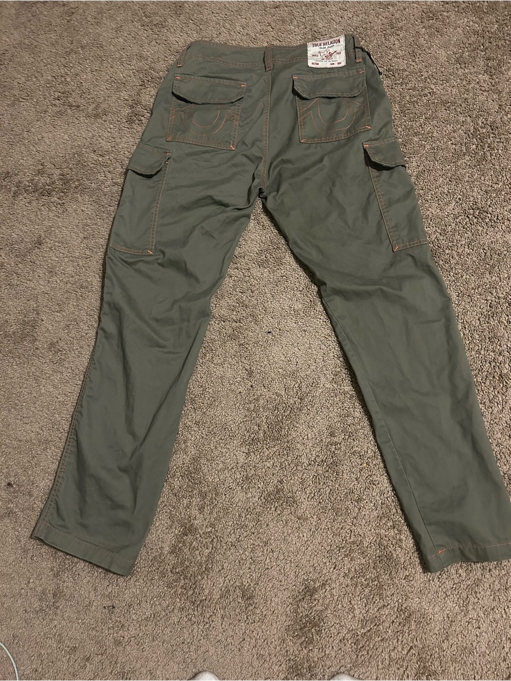 True Religion Olive Green Cargo Pants with Flap Pockets